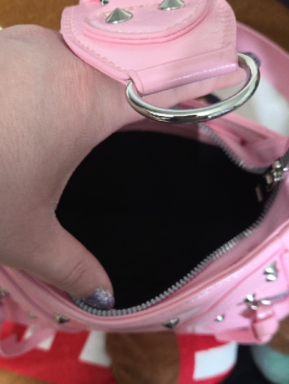 Studded Pink Shoulder Bag with Buckle Accent - Picture 2 of 6